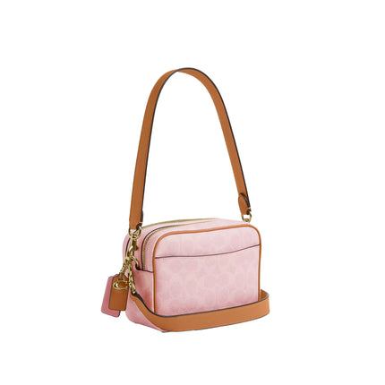 Coach Women's Mini Carey Crossbody Bag In Signature Canvas With Charms Gold/Powder Pink