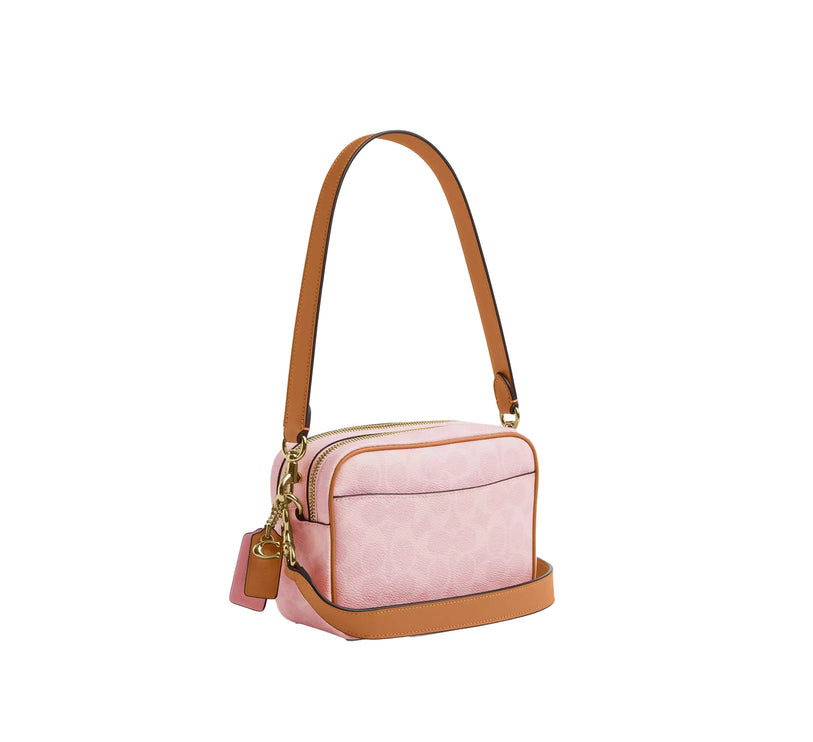 Coach Women's Mini Carey Crossbody Bag In Signature Canvas With Charms Gold/Powder Pink