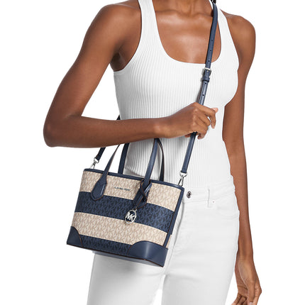 Michael Kors Women's Eva Extra-Small Signature Logo Convertible Crossbody Bag Navy/Silver