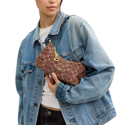 Coach Women's Emeilia Shoulder Bag In Signature Chenille Gold/Light Khaki/Vintage Brown