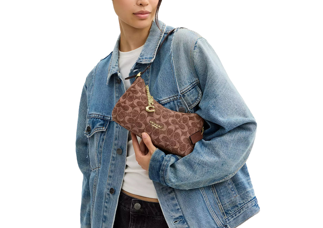 Coach Women's Emeilia Shoulder Bag In Signature Chenille Gold/Light Khaki/Vintage Brown