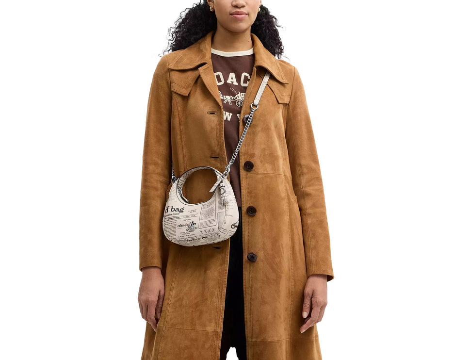 Coach Women's Carmen Mini Crossbody Bag With Newspaper Print Silver/Chalk Multi