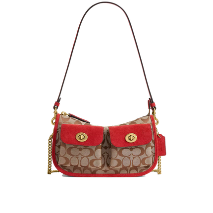 Coach Women's Twin Turnlock Waverly Bag In Signature Jacquard Brass/Poppy Signature