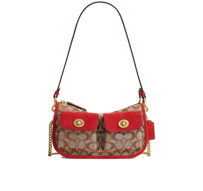 Coach Women's Twin Turnlock Waverly Bag In Signature Jacquard Brass/Poppy Signature