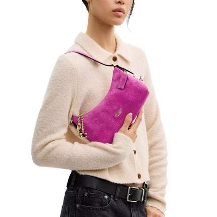 Coach Women's Emeilia Shoulder Bag Suede/Gold/Magenta