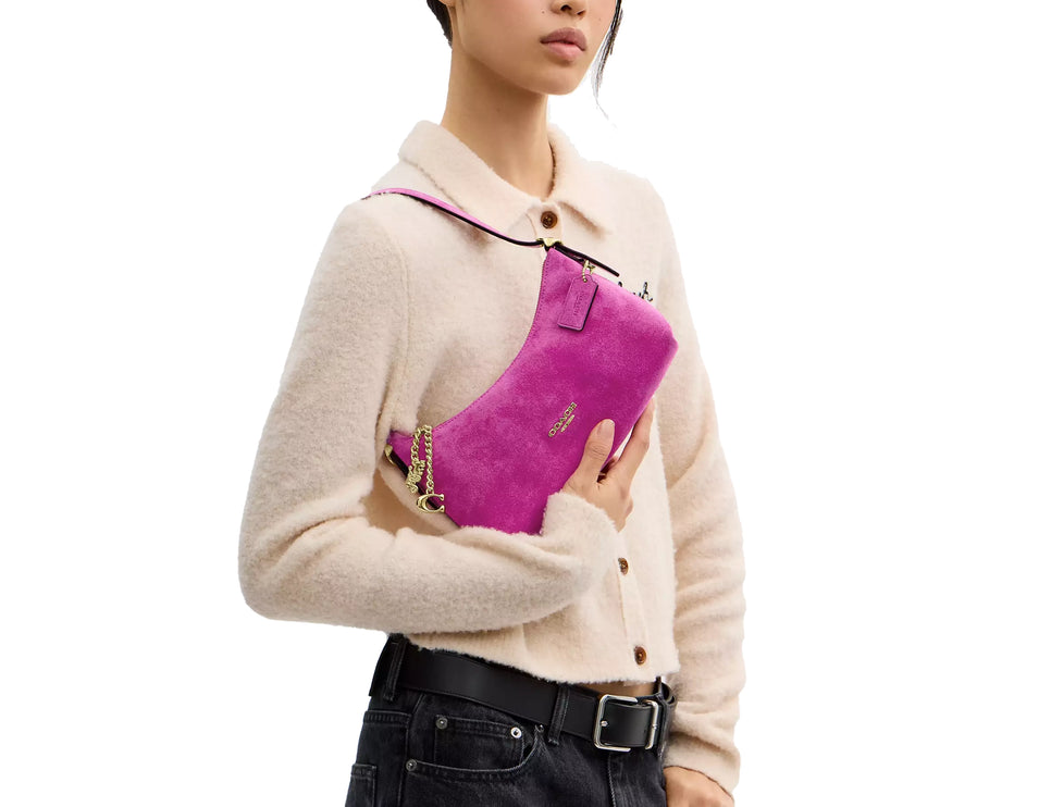 Coach Women's Emeilia Shoulder Bag Suede/Gold/Magenta