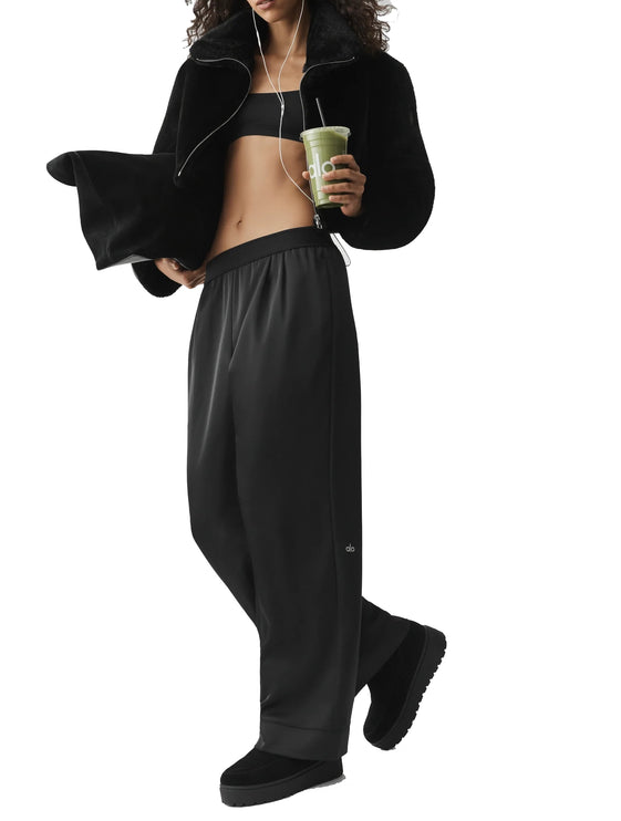 alo Women's Satin High-Waist Smooth Talker Pant (Long) Black