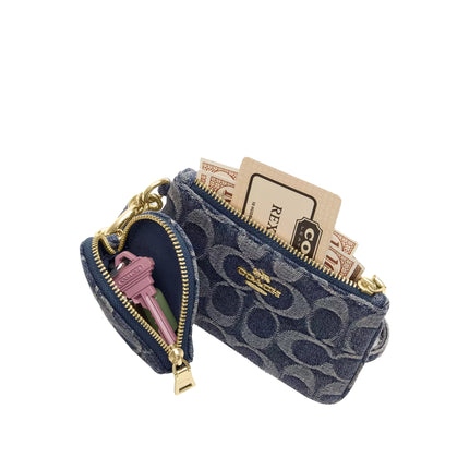 Coach Women's Wristlet And Heart Pouch In Signature Regenerative Cotton Denim Gold/Denim