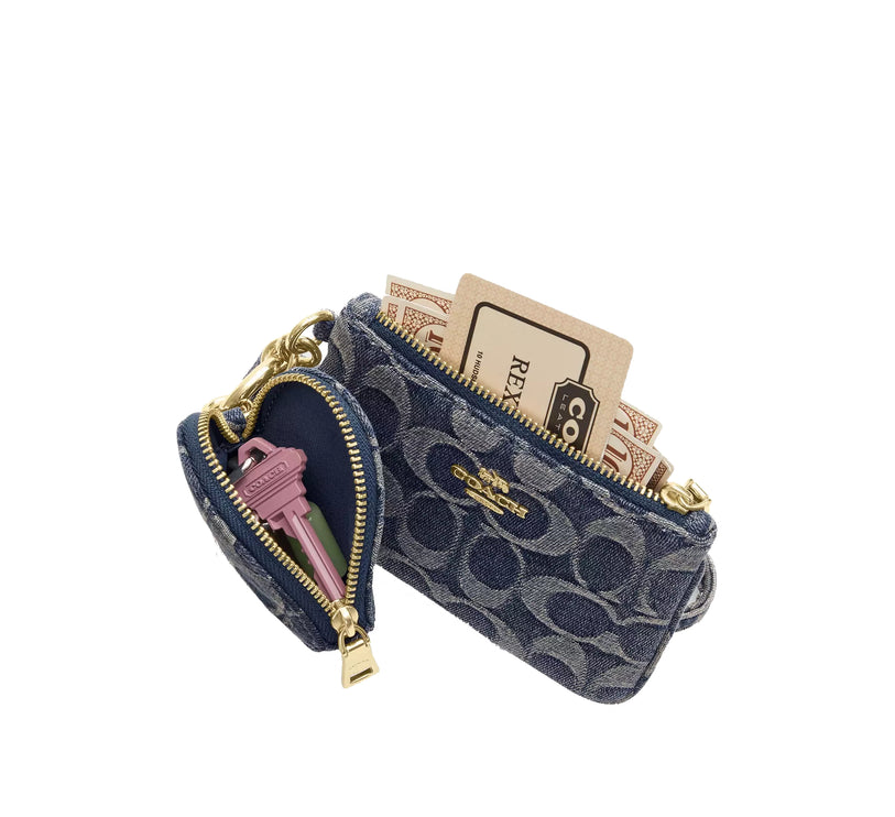 Coach Women's Wristlet And Heart Pouch In Signature Regenerative Cotton Denim Gold/Denim