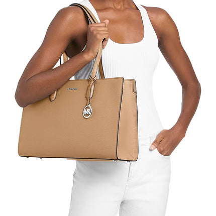 Michael Kors Women's Scarlett Medium Textured Tote Bag Peanut/Silver