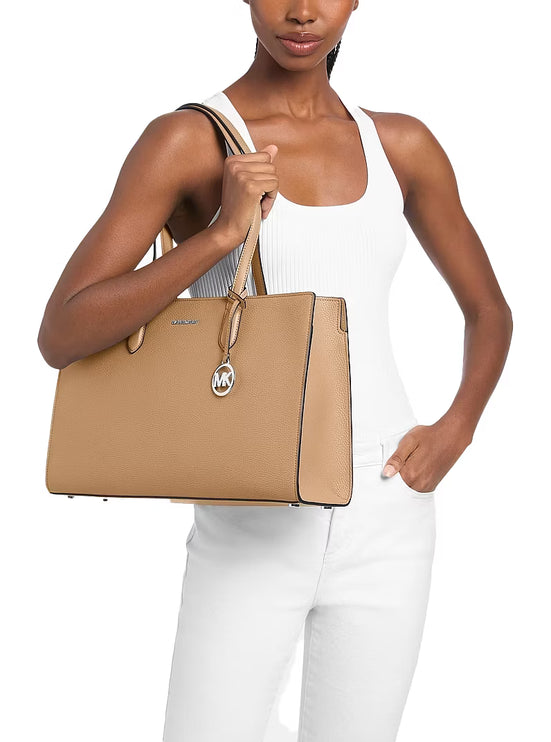 Michael Kors Women's Scarlett Medium Textured Tote Bag Peanut/Silver