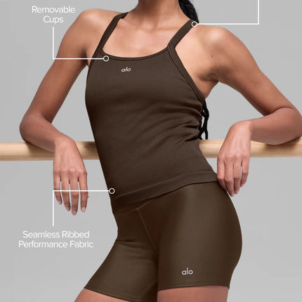 alo Women's Seamless Ribbed Favorite Full Length Bra Tank Espresso