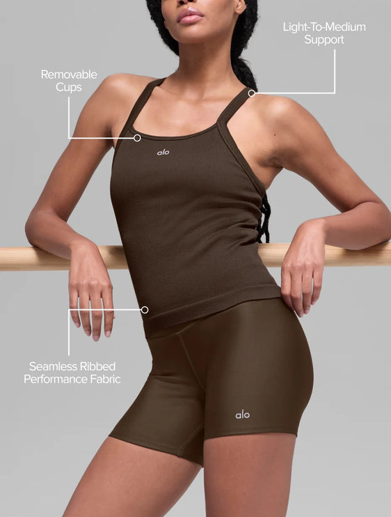 alo Women's Seamless Ribbed Favorite Full Length Bra Tank Espresso