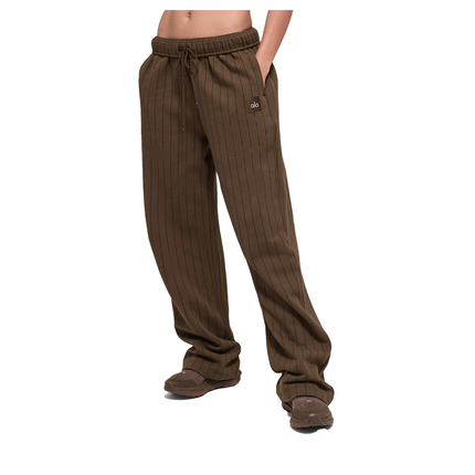 alo Women's Pinstripe Straight Leg Sweatpant Espresso Pinstripe