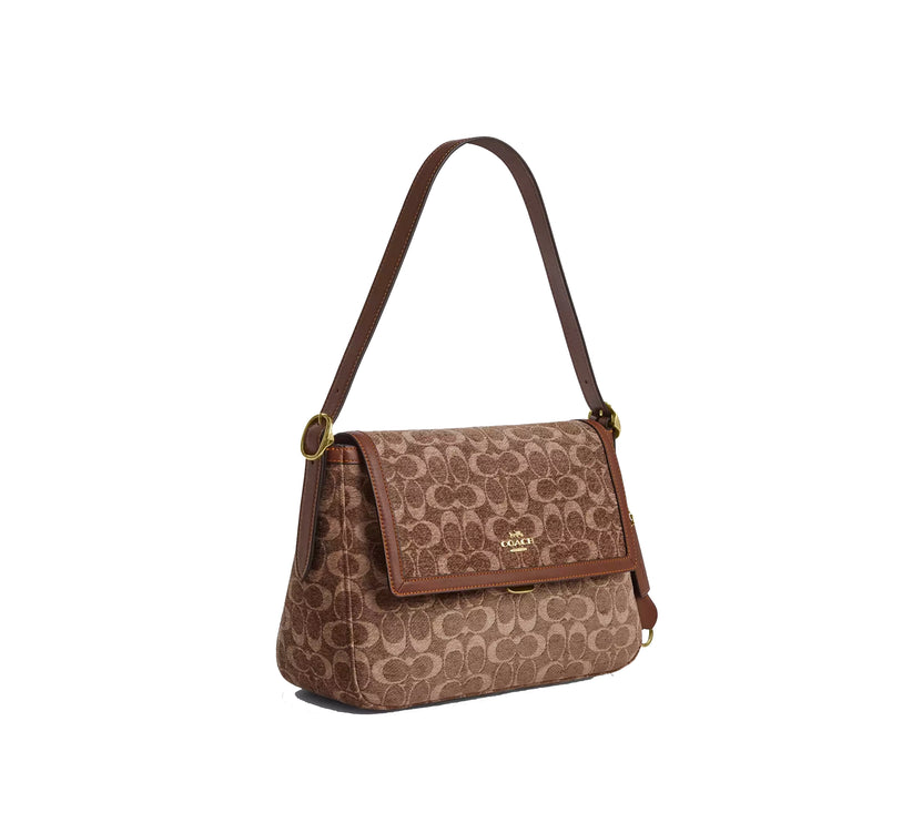 Coach Women's Etta Flap Bag In Signature Chenille Gold/Light Khaki/Vintage Brown