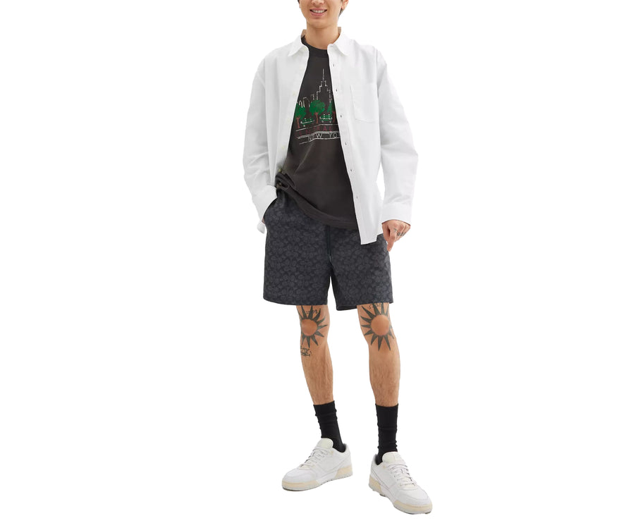 Coach Men's Signature Swim Trunks In Recycled Polyester Charcoal Signature