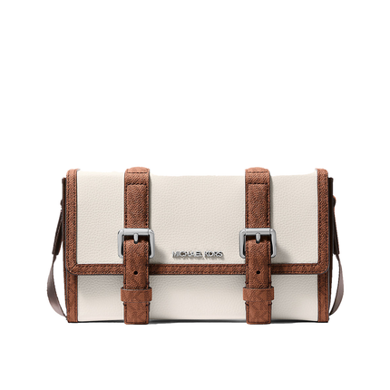 Michael Kors Men's Cooper Pebbled Leather and Signature Logo Trunk Crossbody Bag Light Cream/Luggage