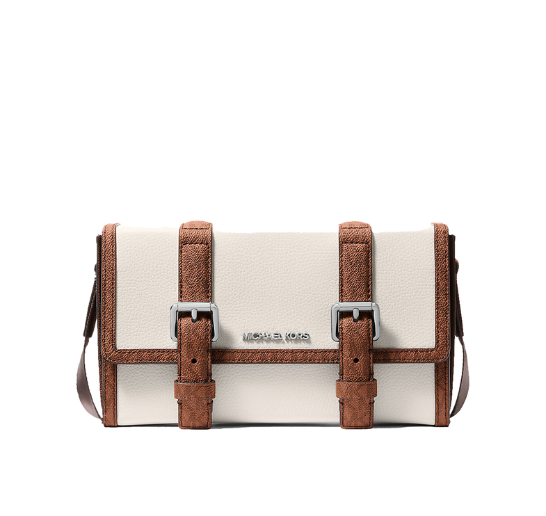 Michael Kors Men's Cooper Pebbled Leather and Signature Logo Trunk Crossbody Bag Light Cream/Luggage