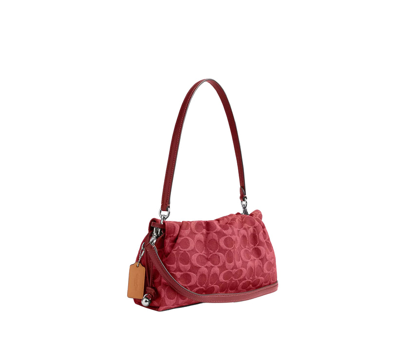Coach Women's Faye Shoulder Bag In Signature Denim Silver/True Red