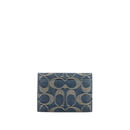 Coach Women's Flap Card Case In Signature Regenerative Cotton Denim Gold/Denim