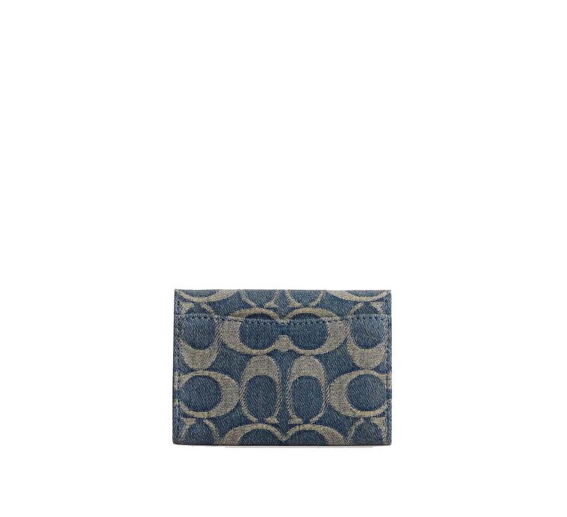 Coach Women's Flap Card Case In Signature Regenerative Cotton Denim Gold/Denim
