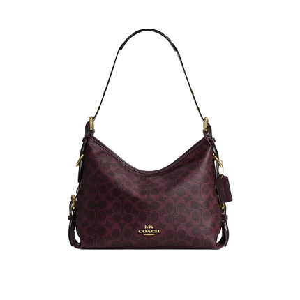 Coach Women's Laurel Shoulder Bag With Buckles In Signature Canvas Gold/Black Currant