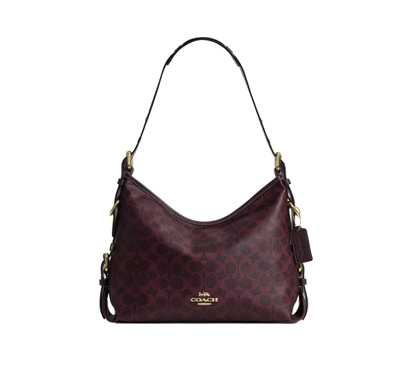 Coach Women's Laurel Shoulder Bag With Buckles In Signature Canvas Gold/Black Currant