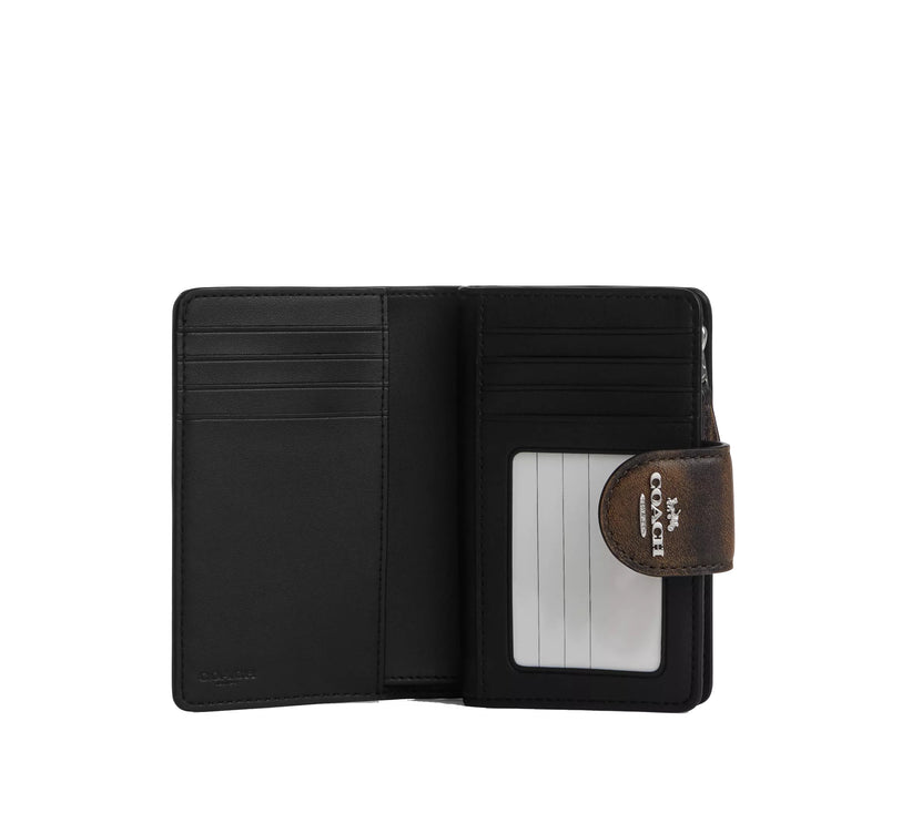 Coach Women's Medium Corner Zip Wallet In Loved Leather Silver/Black Brown