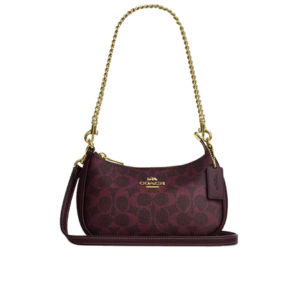 Coach Women's Teri Mini Crossbody Bag In Signature Canvas Gold/Black Currant