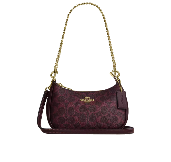 Coach Women's Teri Mini Crossbody Bag In Signature Canvas Gold/Black Currant