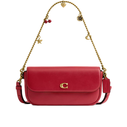 Coach Women's Brook Flap Chain Bag With Charm Chain Strap Brass/Poppy