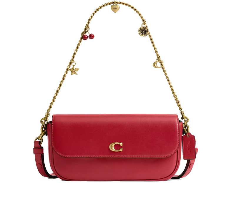 Coach Women's Brook Flap Chain Bag With Charm Chain Strap Brass/Poppy