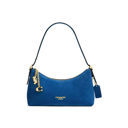 Coach Women's Emeilia Shoulder Bag Suede/Gold/Blue Jay