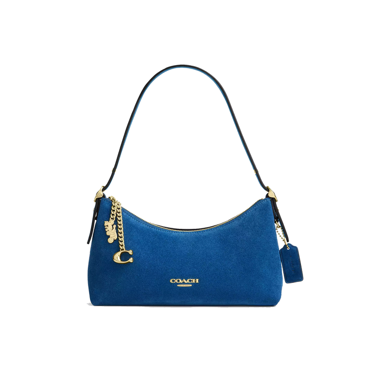 Coach Women's Emeilia Shoulder Bag Suede/Gold/Blue Jay