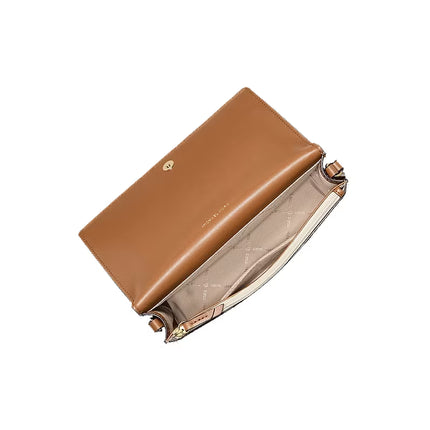 Michael Kors Women's Marlowe Medium Signature Logo Crossbody Bag Vanilla/Acorn/Gold