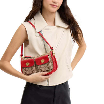 Coach Women's Twin Turnlock Waverly Bag In Signature Jacquard Brass/Poppy Signature