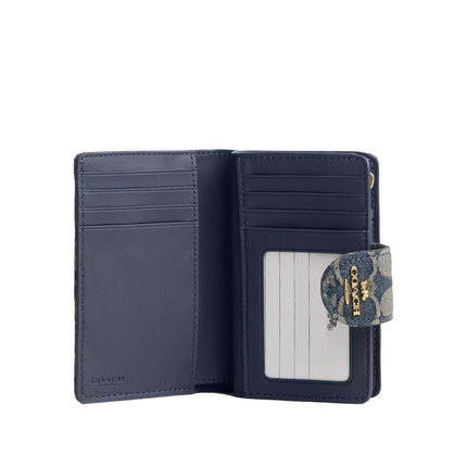 Coach Women's Medium Corner Zip Wallet In Signature Regenerative Cotton Denim Gold/Denim