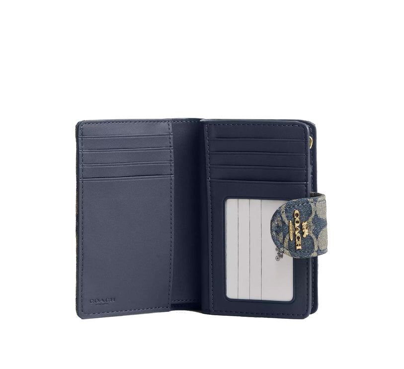 Coach Women's Medium Corner Zip Wallet In Signature Regenerative Cotton Denim Gold/Denim