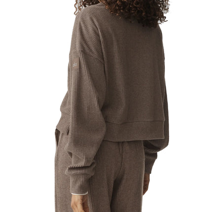 alo Women's Muse Crew Neck Pullover Java Brown Heather