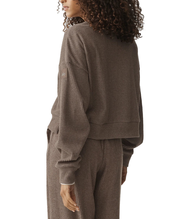 alo Women's Muse Crew Neck Pullover Java Brown Heather