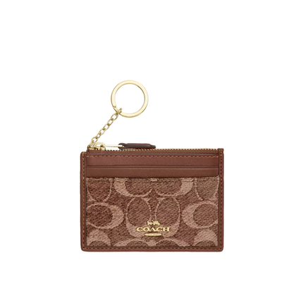 Coach Women's Mini Skinny ID Case In Signature Chenille Gold/Light Khaki/Vintage Brown