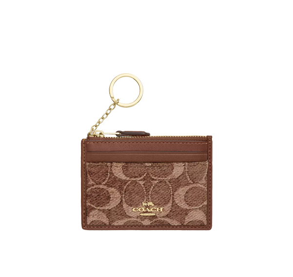 Coach Women's Mini Skinny ID Case In Signature Chenille Gold/Light Khaki/Vintage Brown