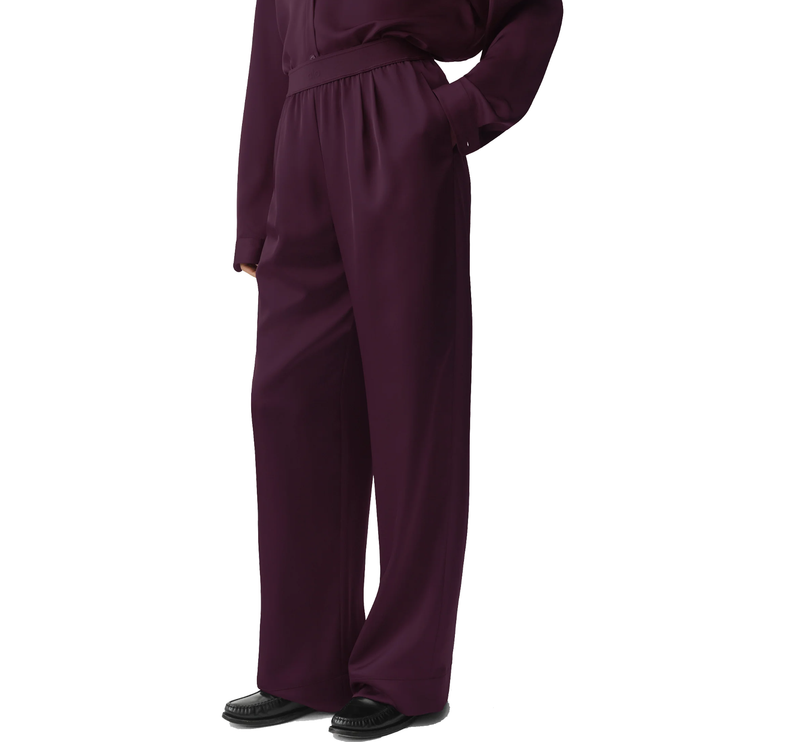 alo Women's Satin High-Waist Smooth Talker Pant (Regular) Rich Bordeaux