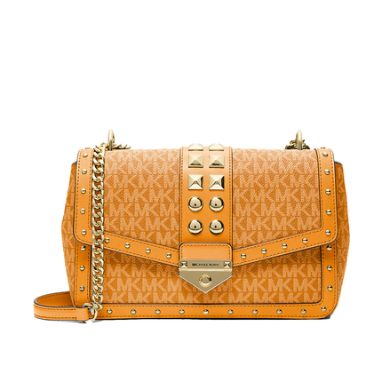 Michael Kors Women's Soho Large Studded Signature Logo Shoulder Bag Radiant Orange