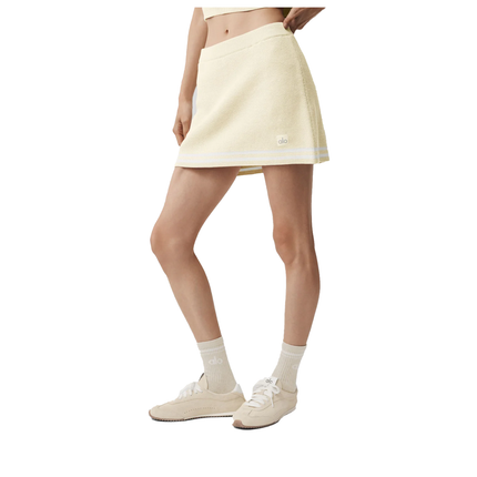 alo Women's Tennis Club Sweater Knit Skirt Oatmeal/White
