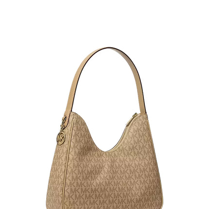Michael Kors Women's Nayla Small Signature Logo Hobo Shoulder Bag Camel/Gold