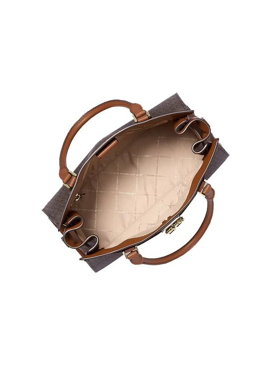 Michael Kors Women's Landon Medium Logo Satchel Bag Brown/Gold