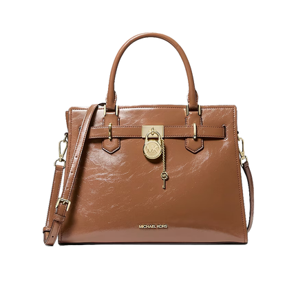 Michael Kors Women's Landon Medium Patent Satchel Bag Luggage/Gold
