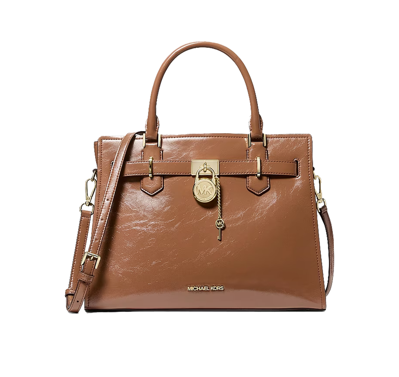 Michael Kors Women's Landon Medium Patent Satchel Bag Luggage/Gold