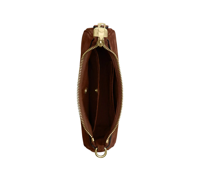 Coach Women's Teri Mini Crossbody Bag Suede/Gold/Warm Brown